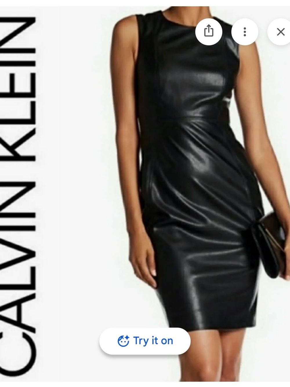 Calvin Klein Black Faux-Leather Mini Sheath Dress, Size 6, Like New